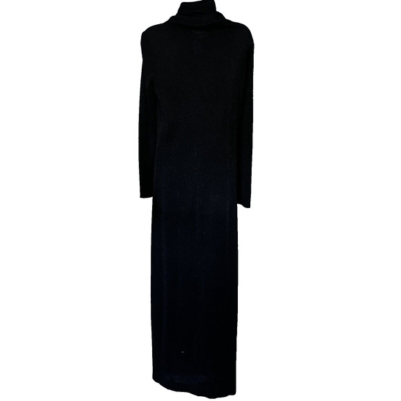 Roncelli Maxi Dress SZ L Black Metallic Sultry Goth Minimalist Party Cowl VTG - Picture 4 of 7